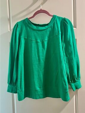 LOFT 100% Cotton Knit Top in Cali Green